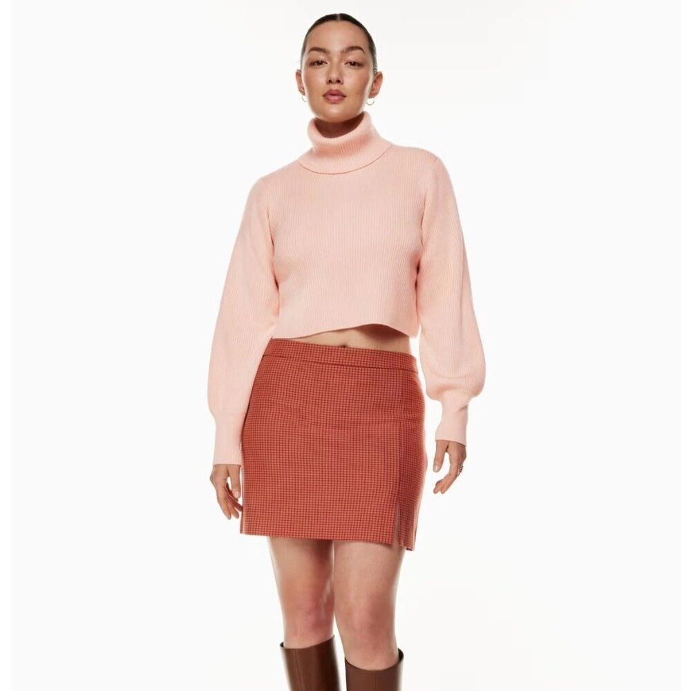 Aritzia Wilfred Pink Rebecca Merino Wool Cropped Turtleneck Sweater Size S